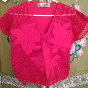 Vintage Diane Von  Furstenberg Net Cropped Top, PINK Cover-up Shirt, SWIM
